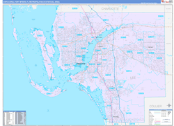 Cape Coral-Fort Myers Metro Area Wall Map Color Cast Style 2024